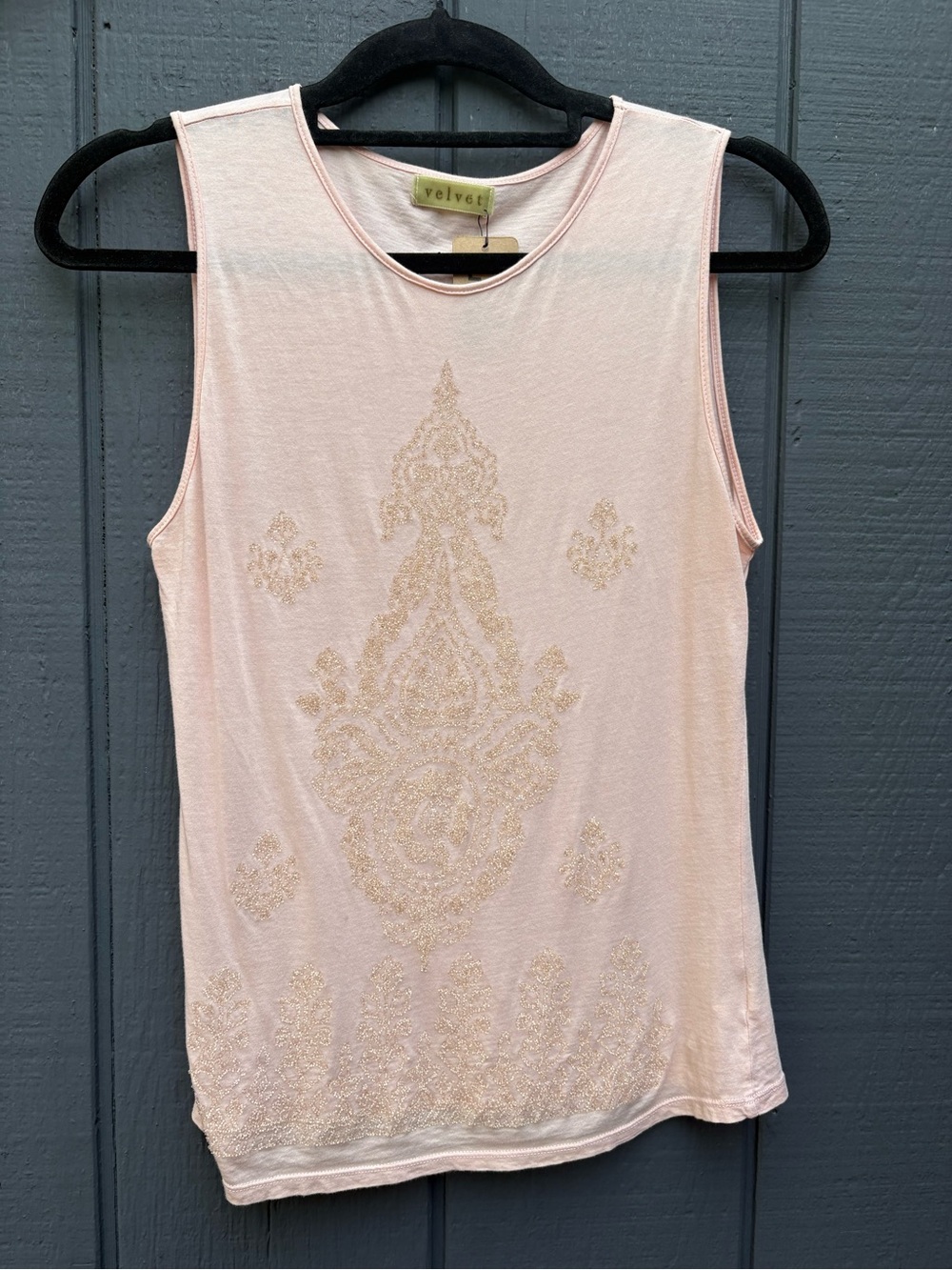 Velvet Pale Pink Embellished Sleeveless Top Sz M